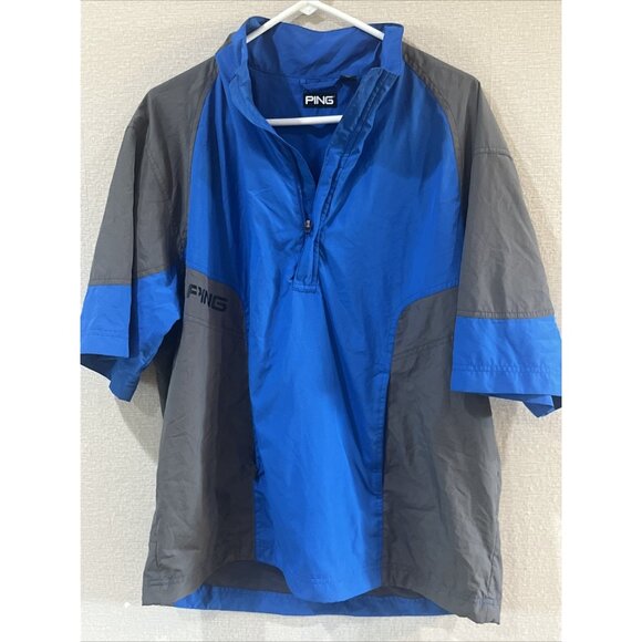Ping Golf Wind Pullover M Blue & Gray 1/2 Zip Pockets Short Sleeve - Picture 1 of 10